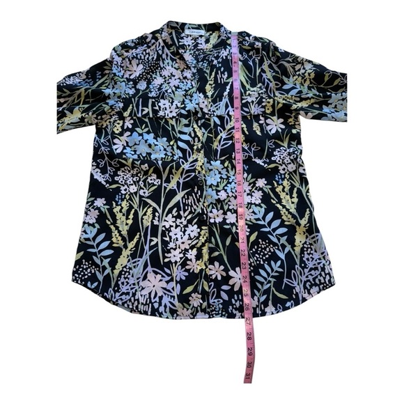 Calvin Klein Women’s Button Front Blouse Black Pastel Garden Floral - Size Small - Picture 13 of 15
